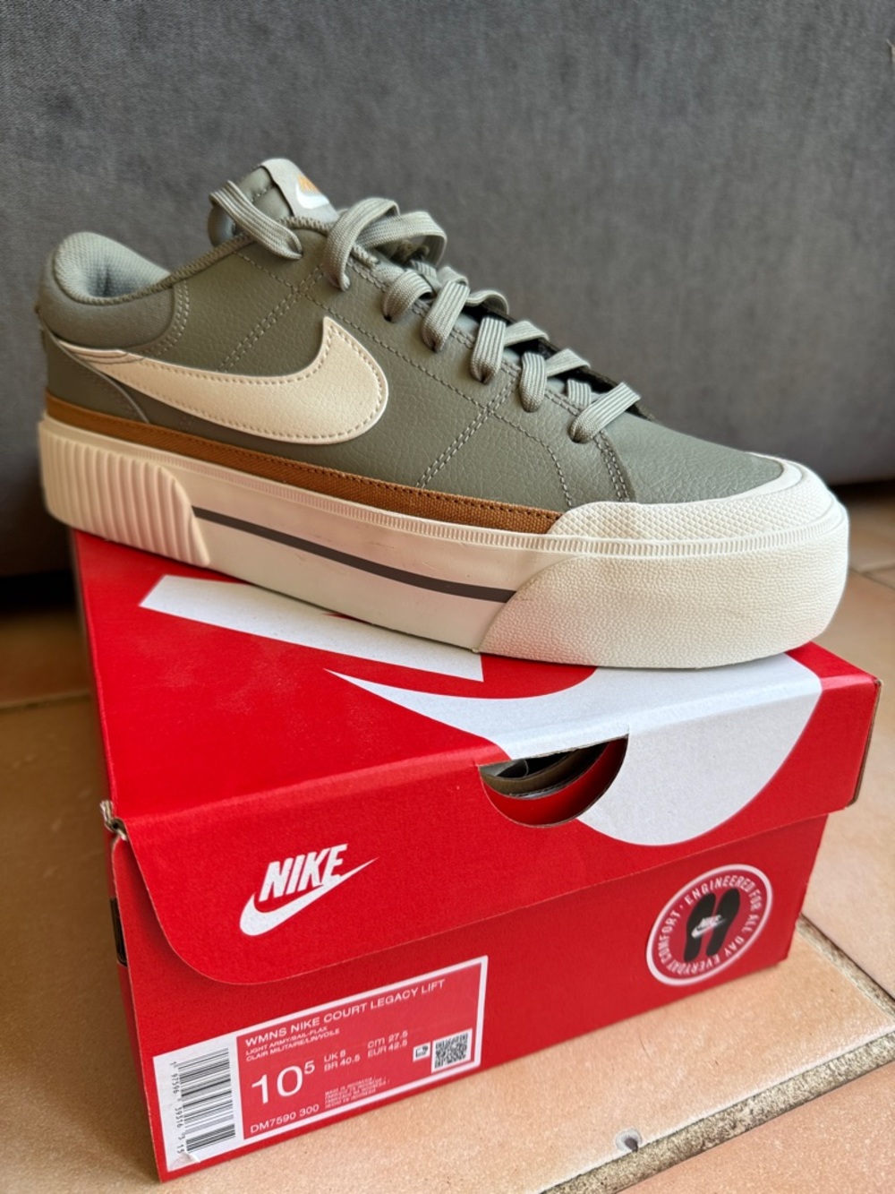 Nike Women's Court Legacy Lift Olive Green White Tan Sneakers